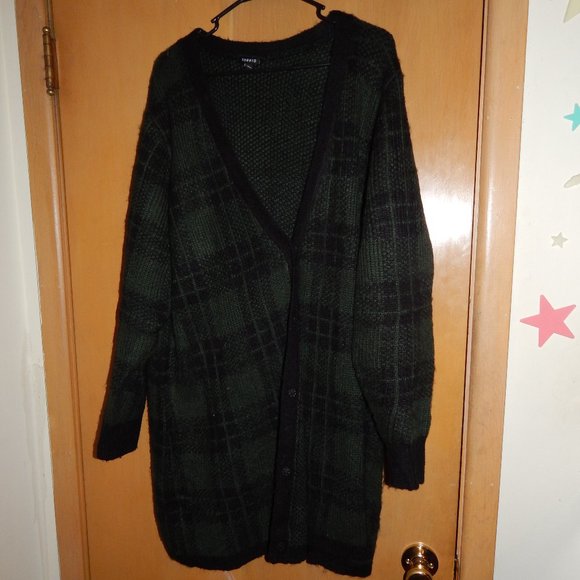 Torrid Green & Black Plaid Open Front Cardigan - Picture 5 of 7